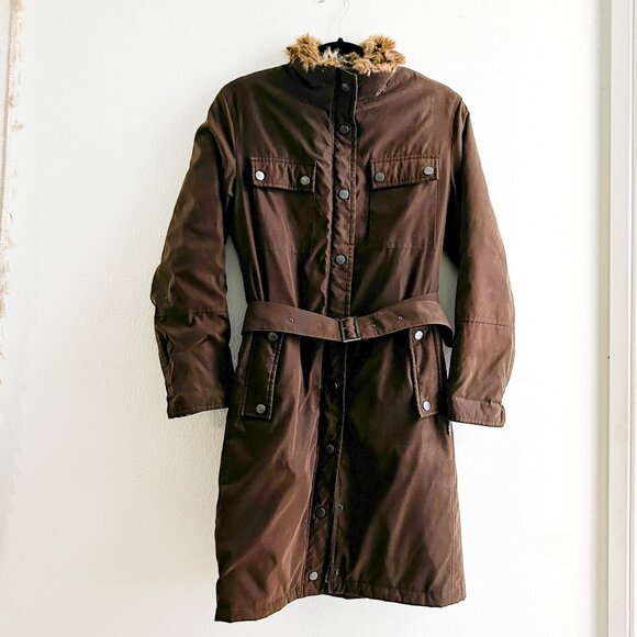 Burberry London Rabbit Fur Trimmed Stand Collar Tench Coat with Belt - Picture 5 of 11